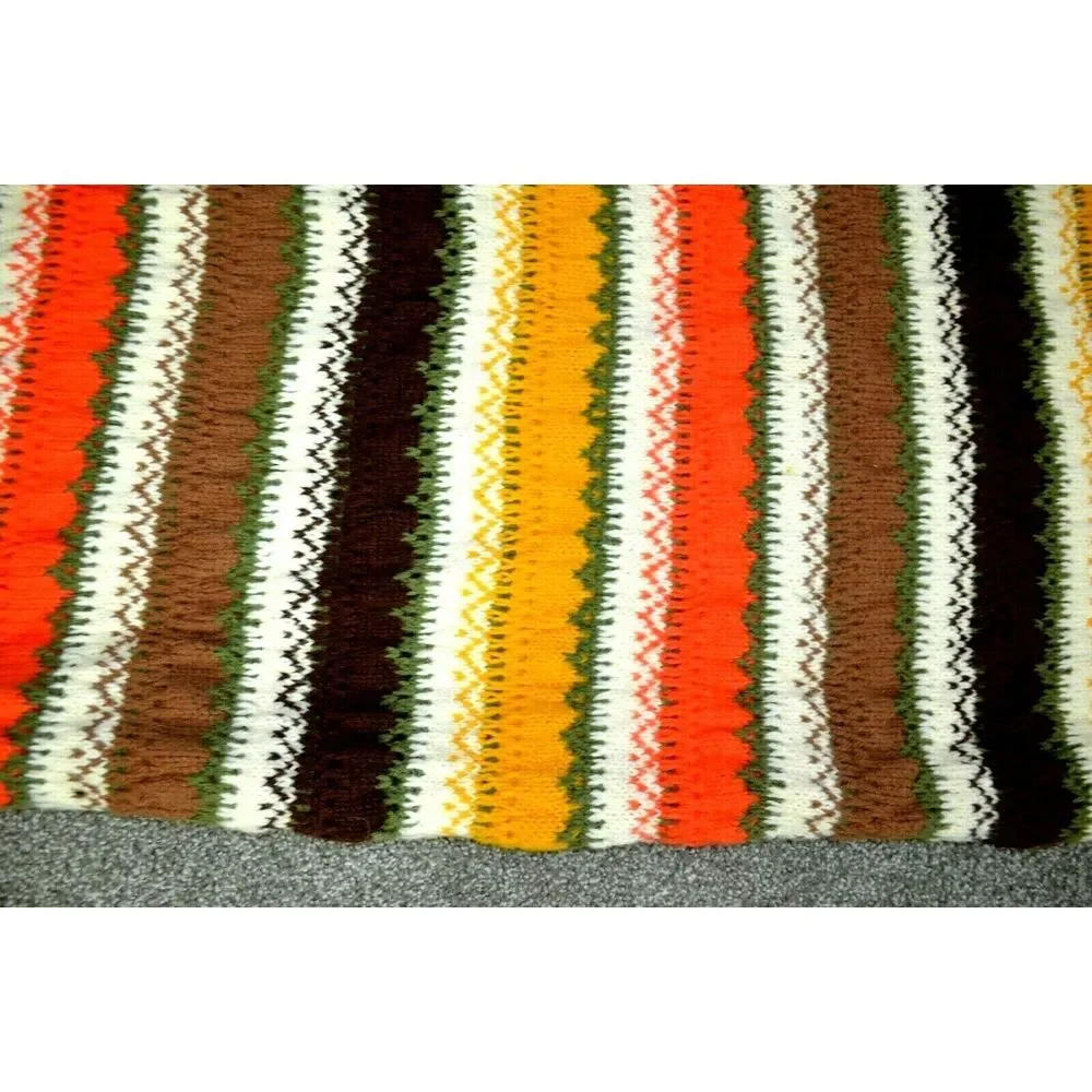 Vtg Hand Crochet Afghan Blanket Throw 90% COMPLETE Tribal Pattern Retro  52